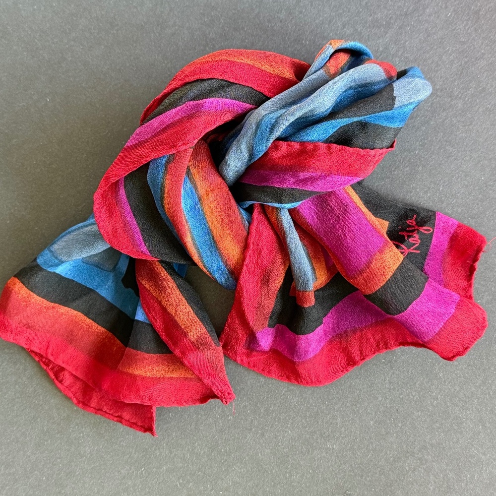 ARTISAN KATJA Flowy Scarf Oblong Silk Colorful Jewel Tones